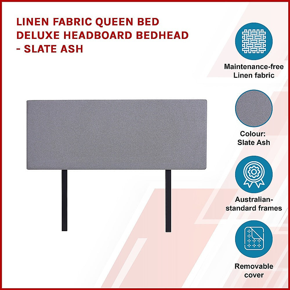 Customizable Linen Fabric Queen Bed Headboard - Slate Ash