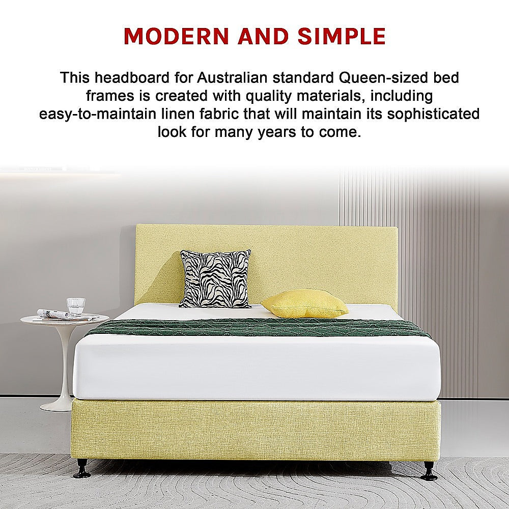 Sulfur Yellow Customizable Linen Fabric Queen Bed Headboard