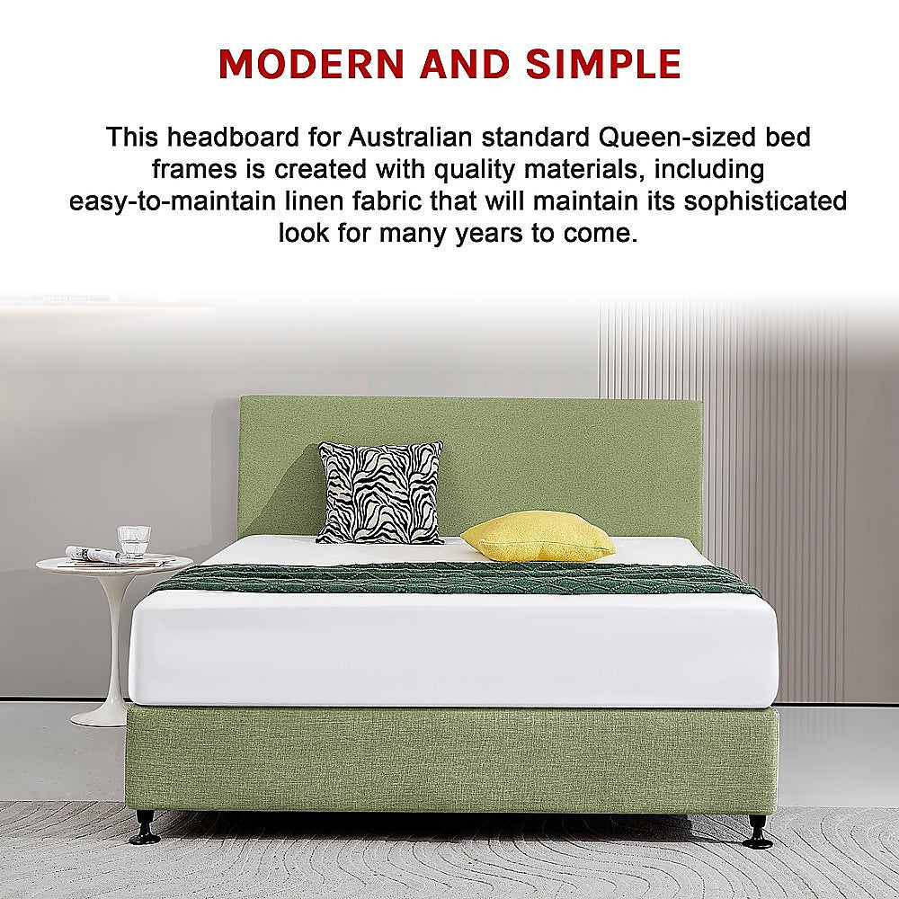 Customisable Linen Fabric Queen Bed Headboard - Olive Green