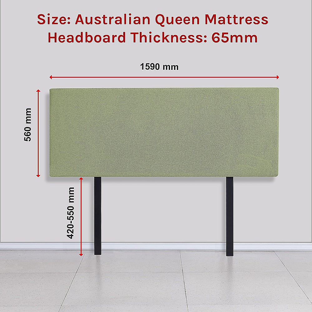 Customisable Linen Fabric Queen Bed Headboard - Olive Green