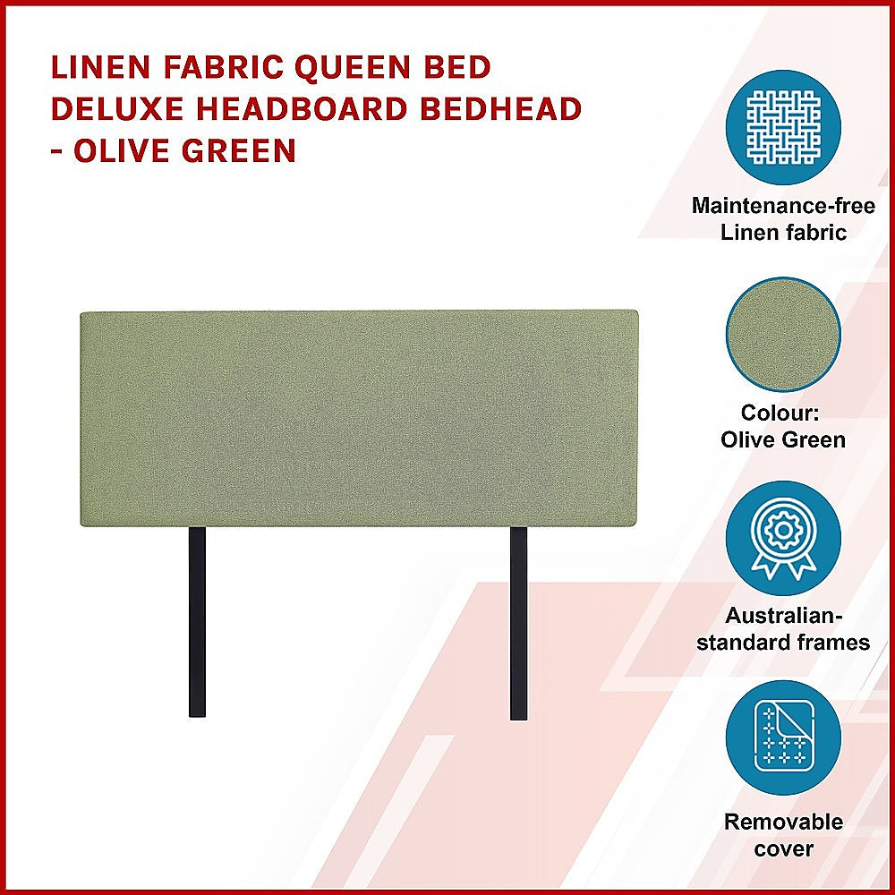 Customisable Linen Fabric Queen Bed Headboard - Olive Green