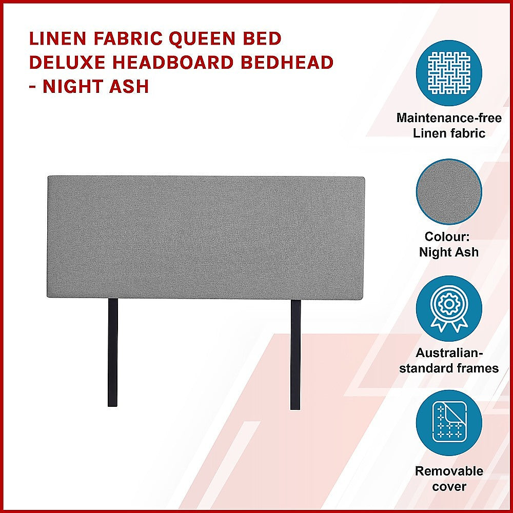 Customizable Linen Fabric Queen Headboard, Night Ash