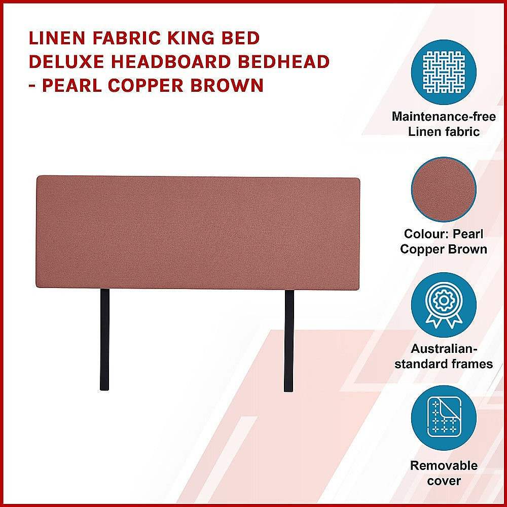 Removable Linen Fabric King Bed Headboard, Pearl Copper Brown