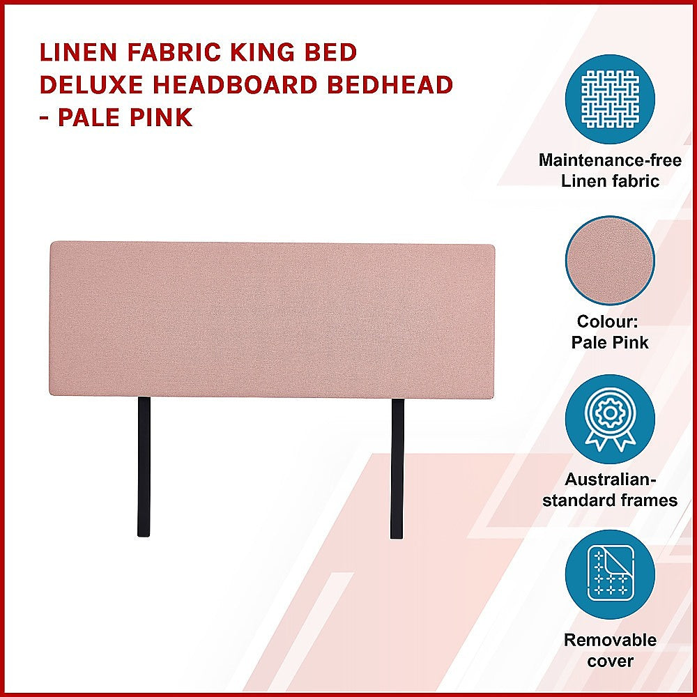 Adjustable Pale Pink Linen Fabric King Bed Headboard