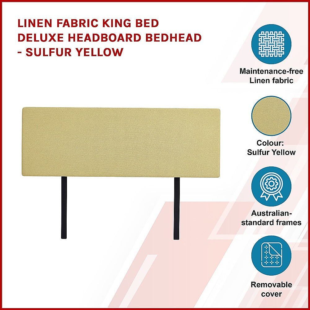 Sulfur Yellow Linen Headboard for King Bed - Custom Height