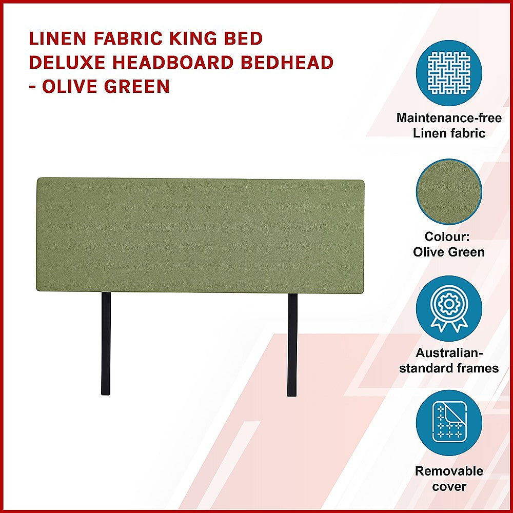 Olive Green Linen Fabric King Bed Headboard, Customisable