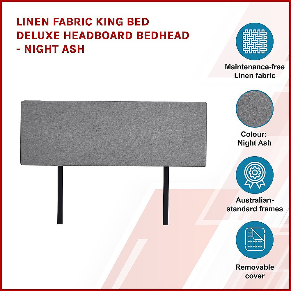 Adjustable Linen Fabric King Bed Headboard - Night Ash