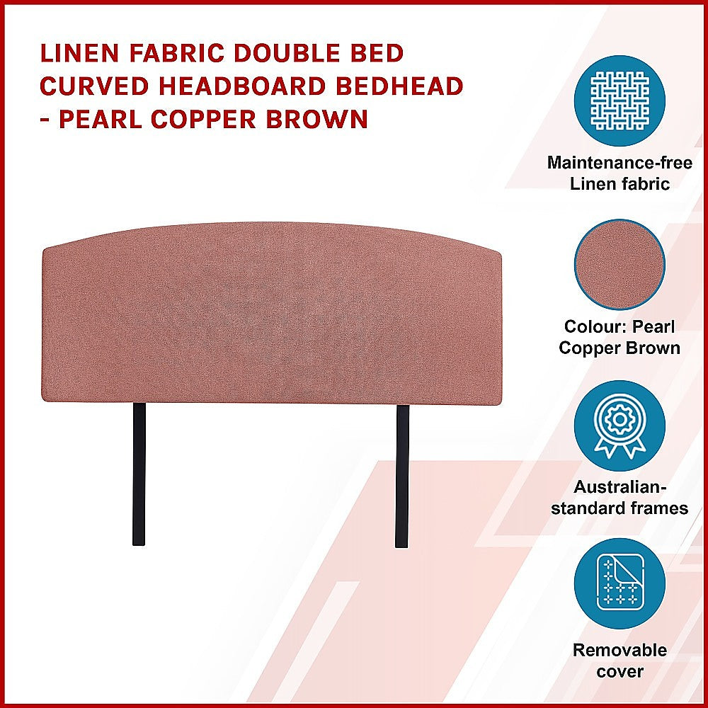 Pearl Copper Brown Linen Double Bed Headboard - Modern Elegance