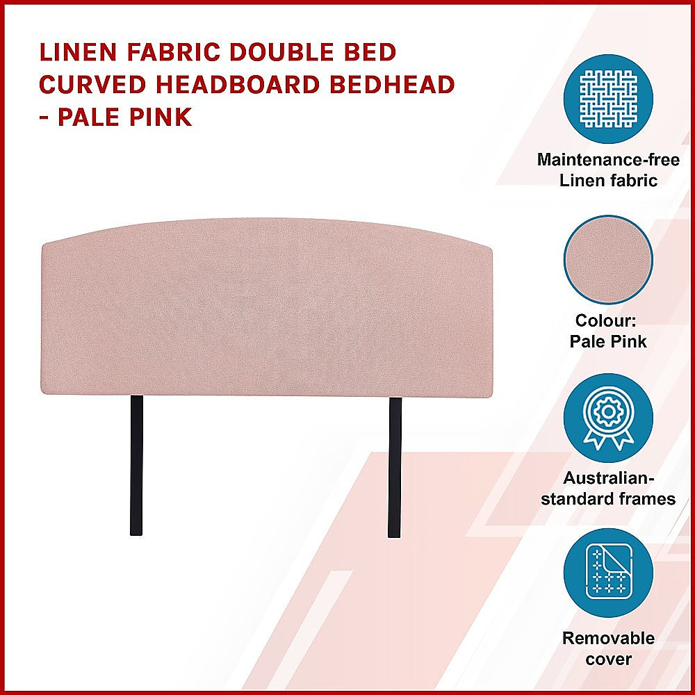 Customisable Pale Pink Linen Double Bed Headboard