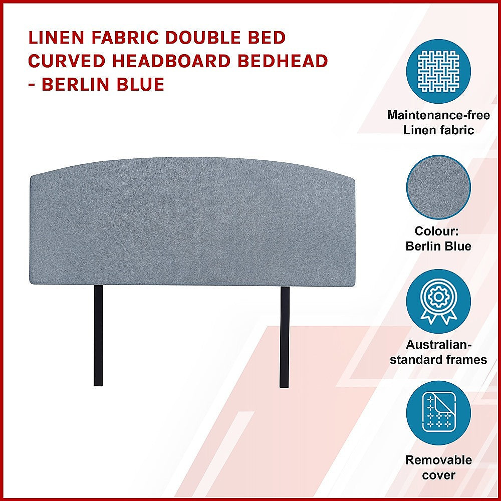 Customisable Berlin Blue Linen Fabric Double Bed Headboard