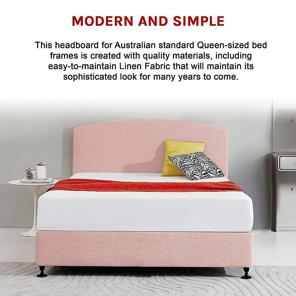 Pale Pink Linen Fabric Curved Queen Bed Headboard