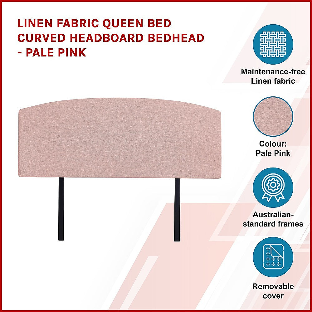 Pale Pink Linen Fabric Curved Queen Bed Headboard