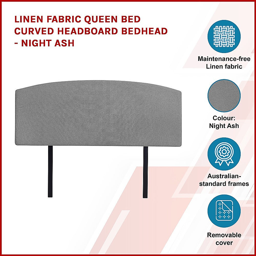 Customisable Linen Queen Bed Headboard, Night Ash