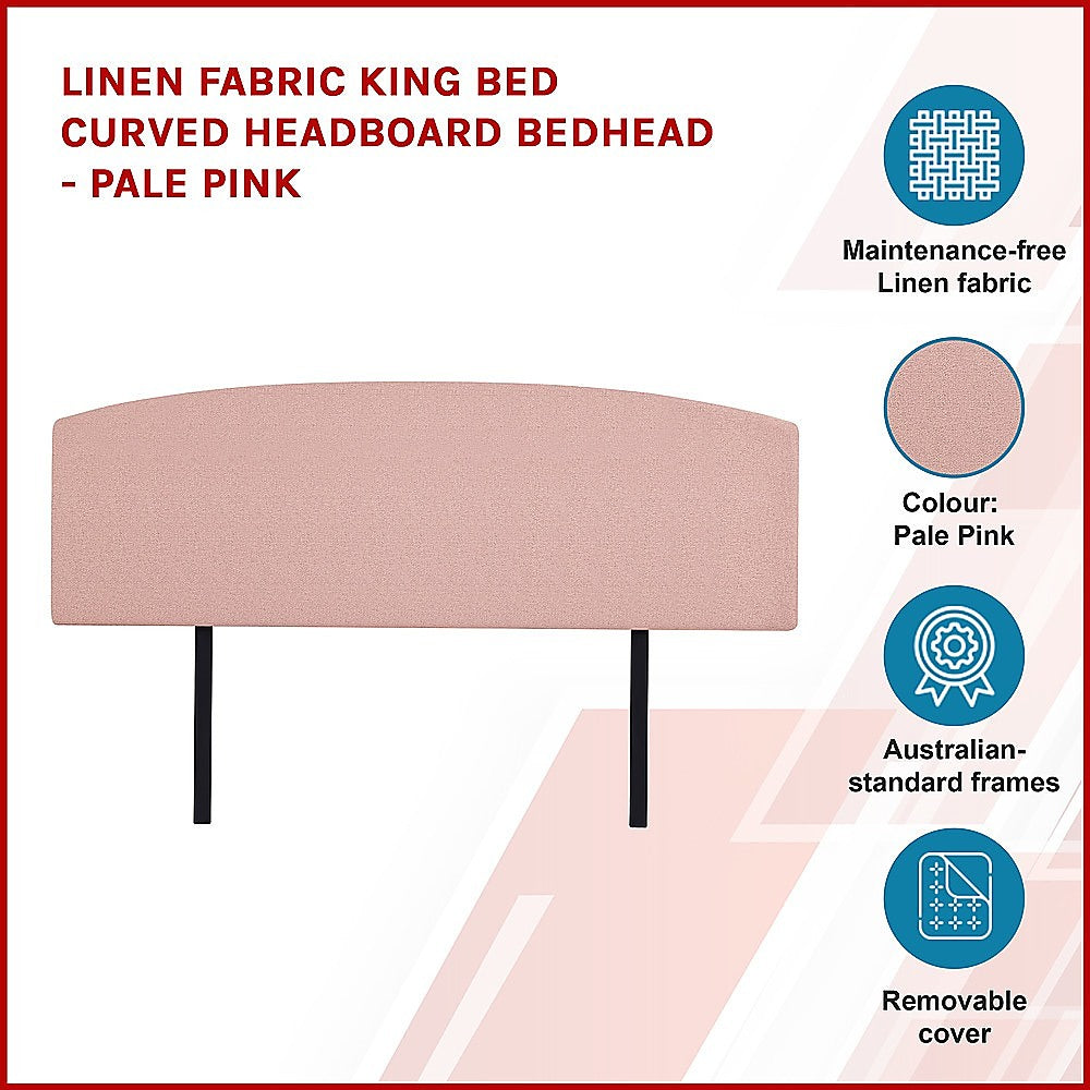 Customisable Linen Fabric King Bed Headboard, Pale Pink