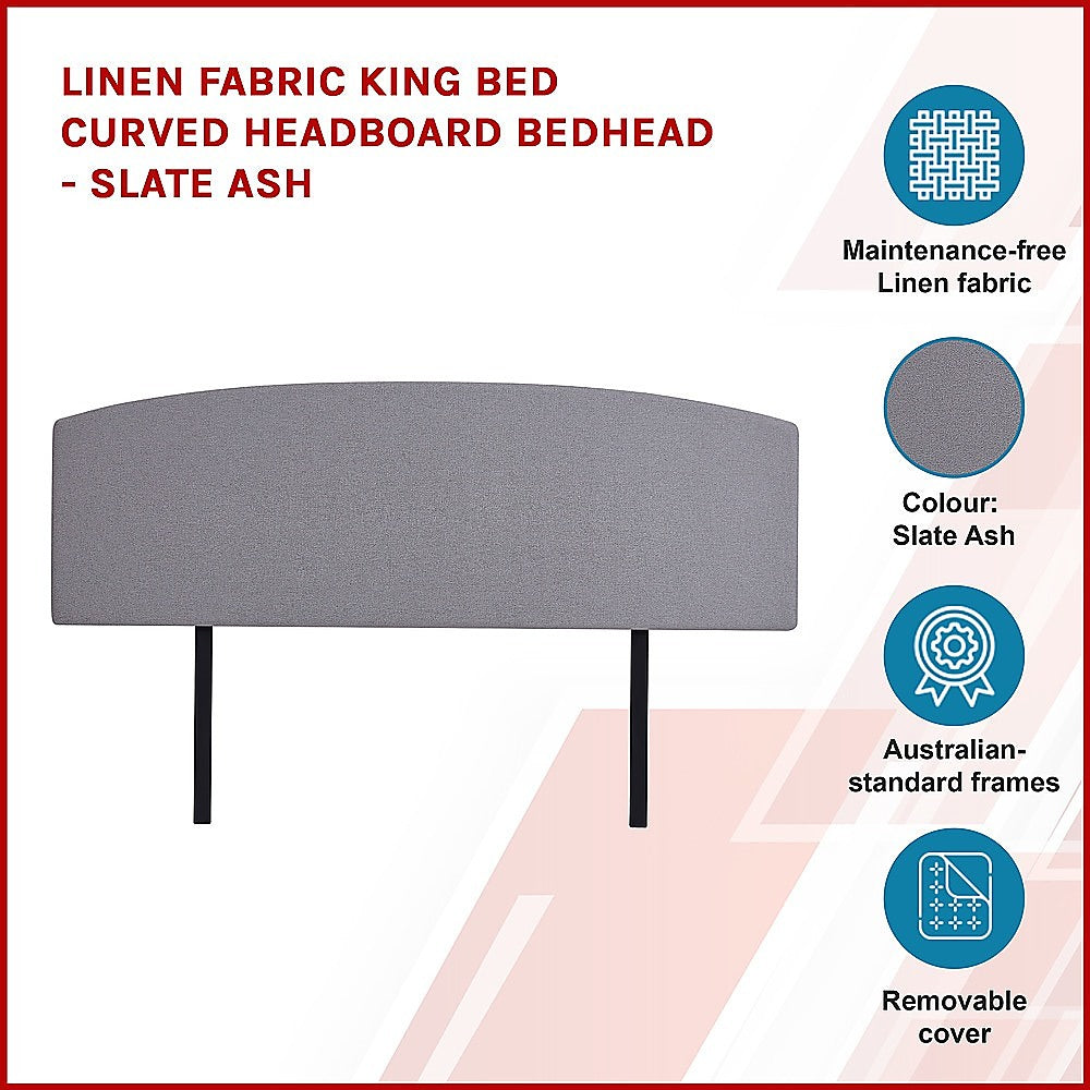 Customisable Linen Fabric King Headboard - Slate Ash