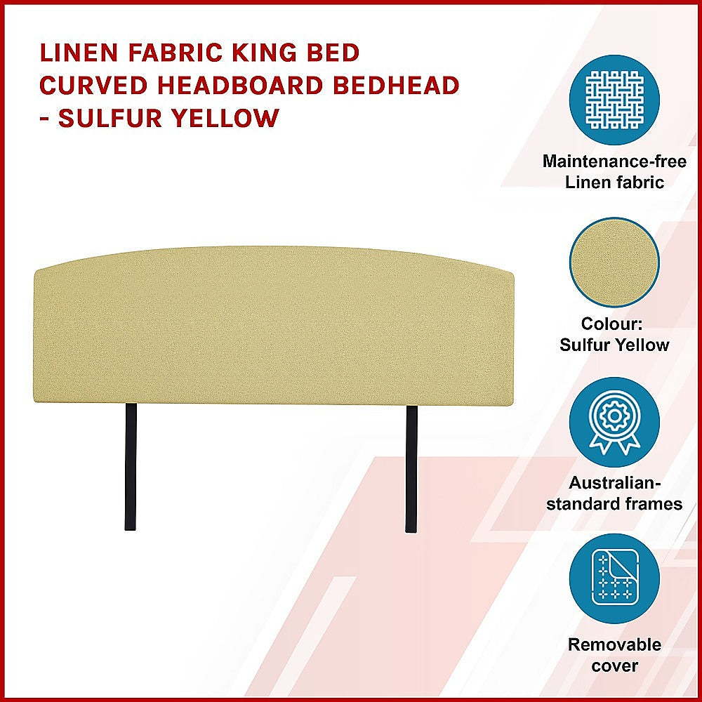 Adjustable Height Linen Fabric King Bed Headboard - Sulfur Yellow