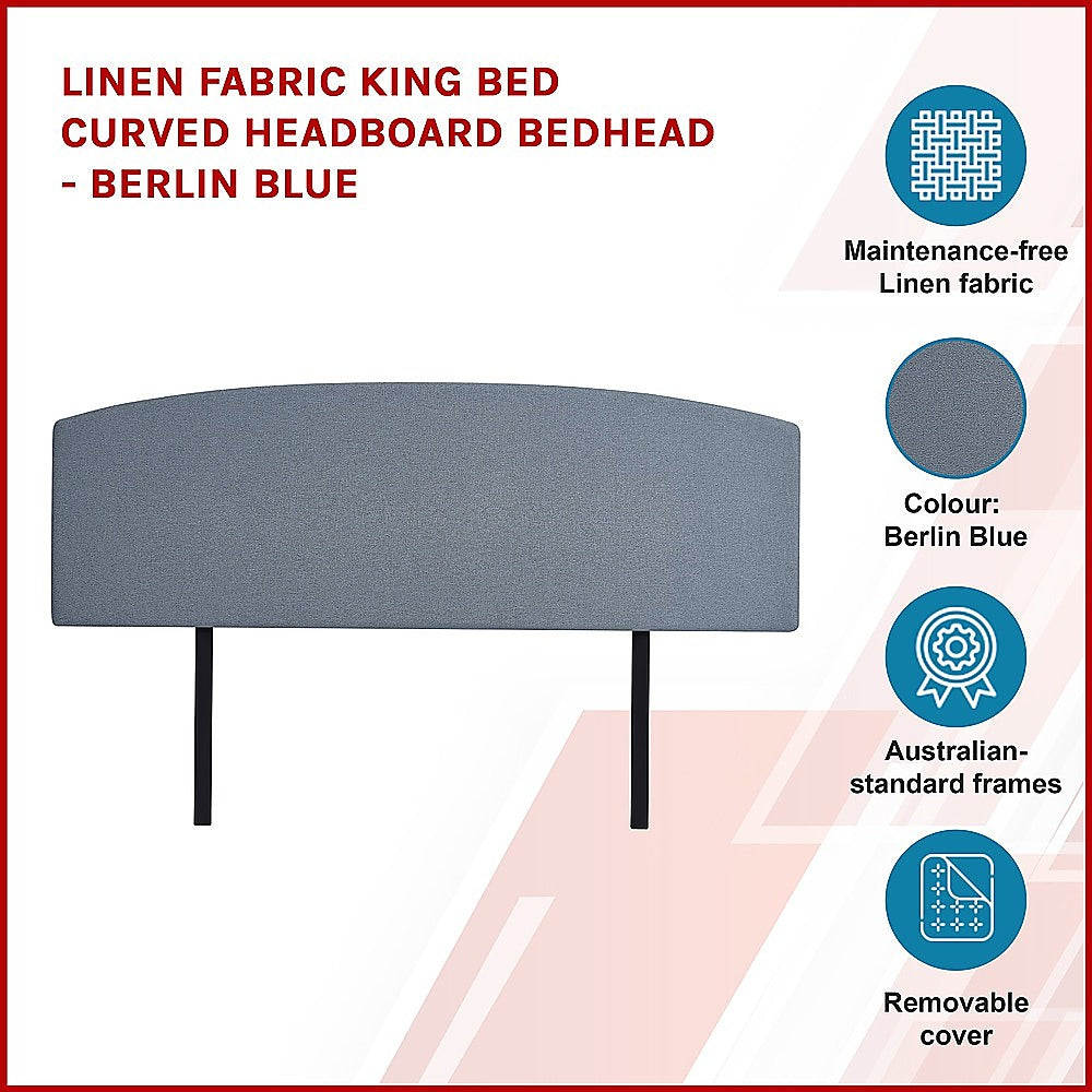 Customisable Linen Fabric King Bed Headboard, Berlin Blue