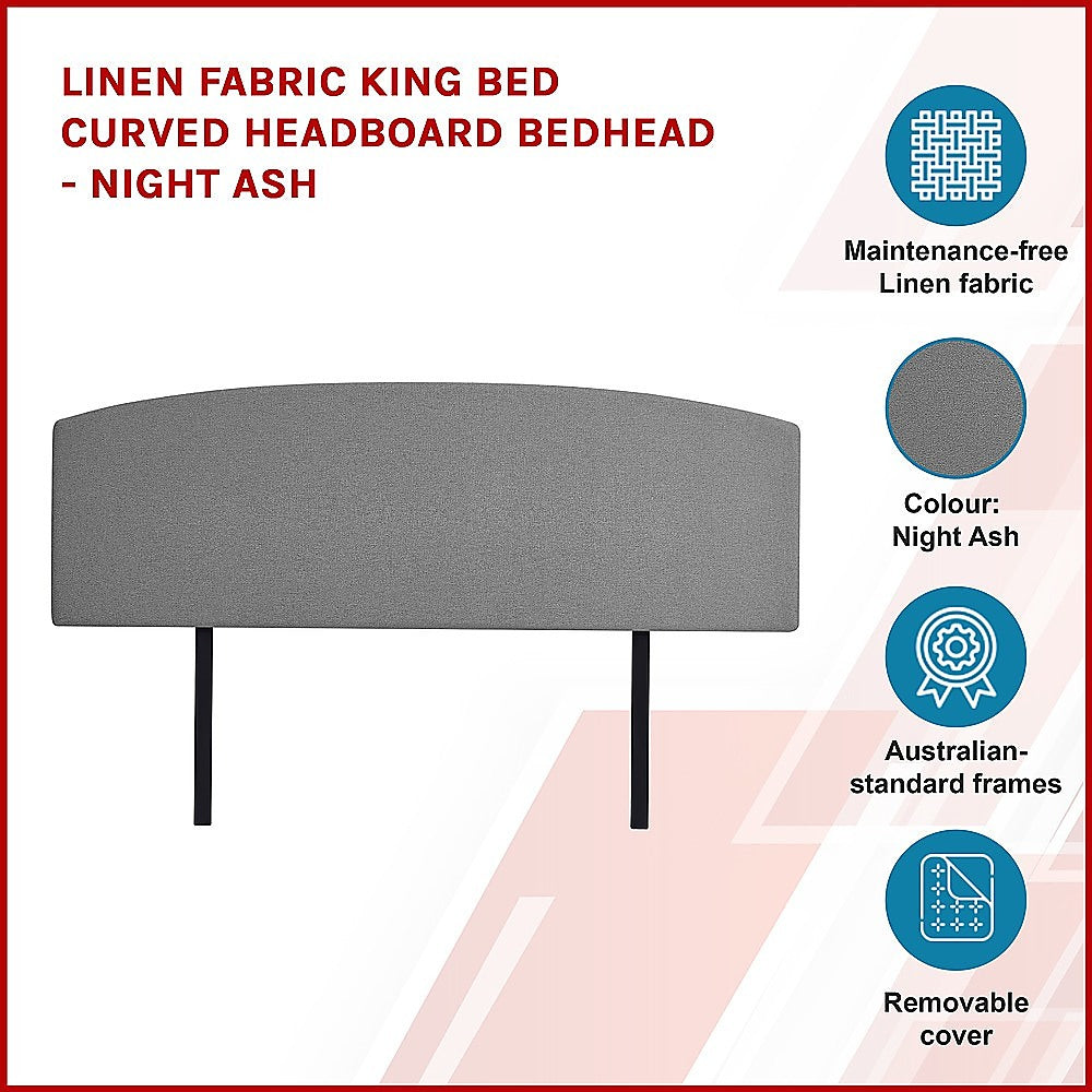 Customizable Linen Fabric King Bed Headboard - Night Ash