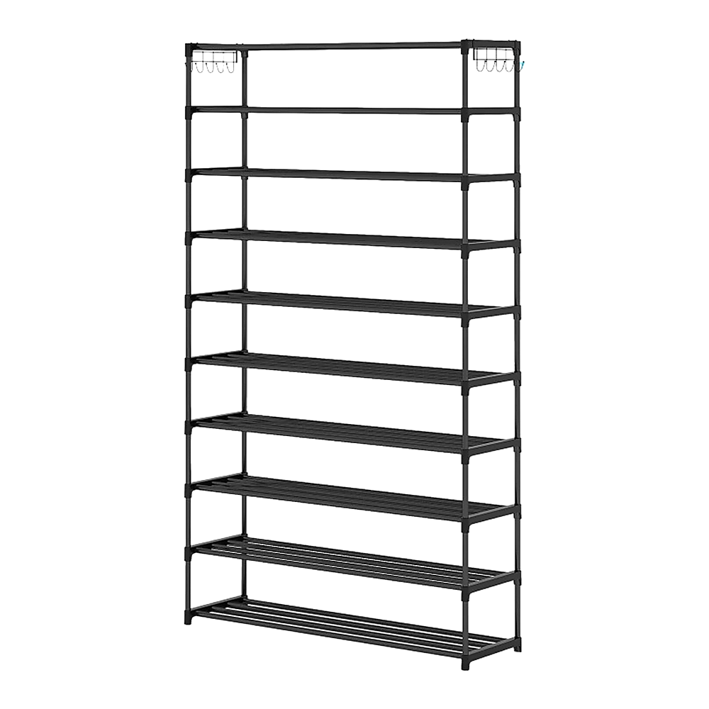 Durable 10-Tier Metal Shoe Rack, Black, 50-Pair Capacity