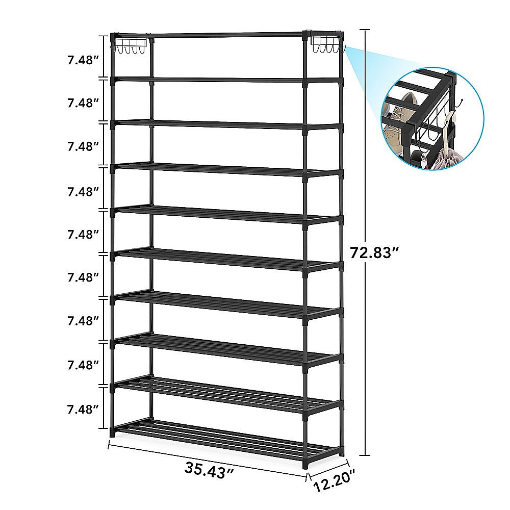 Durable 10-Tier Metal Shoe Rack, Black, 50-Pair Capacity