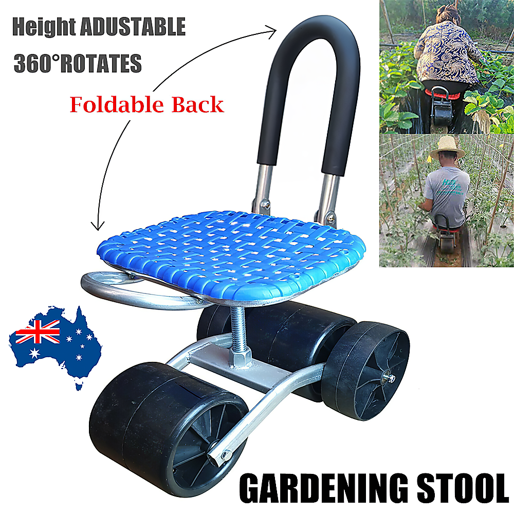 Adjustable Garden Stool with Wheels & Steel Frame