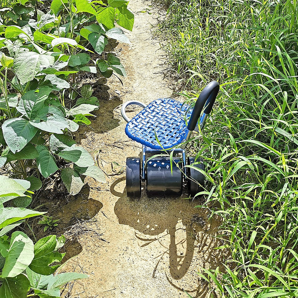 Adjustable Garden Stool with Wheels & Steel Frame