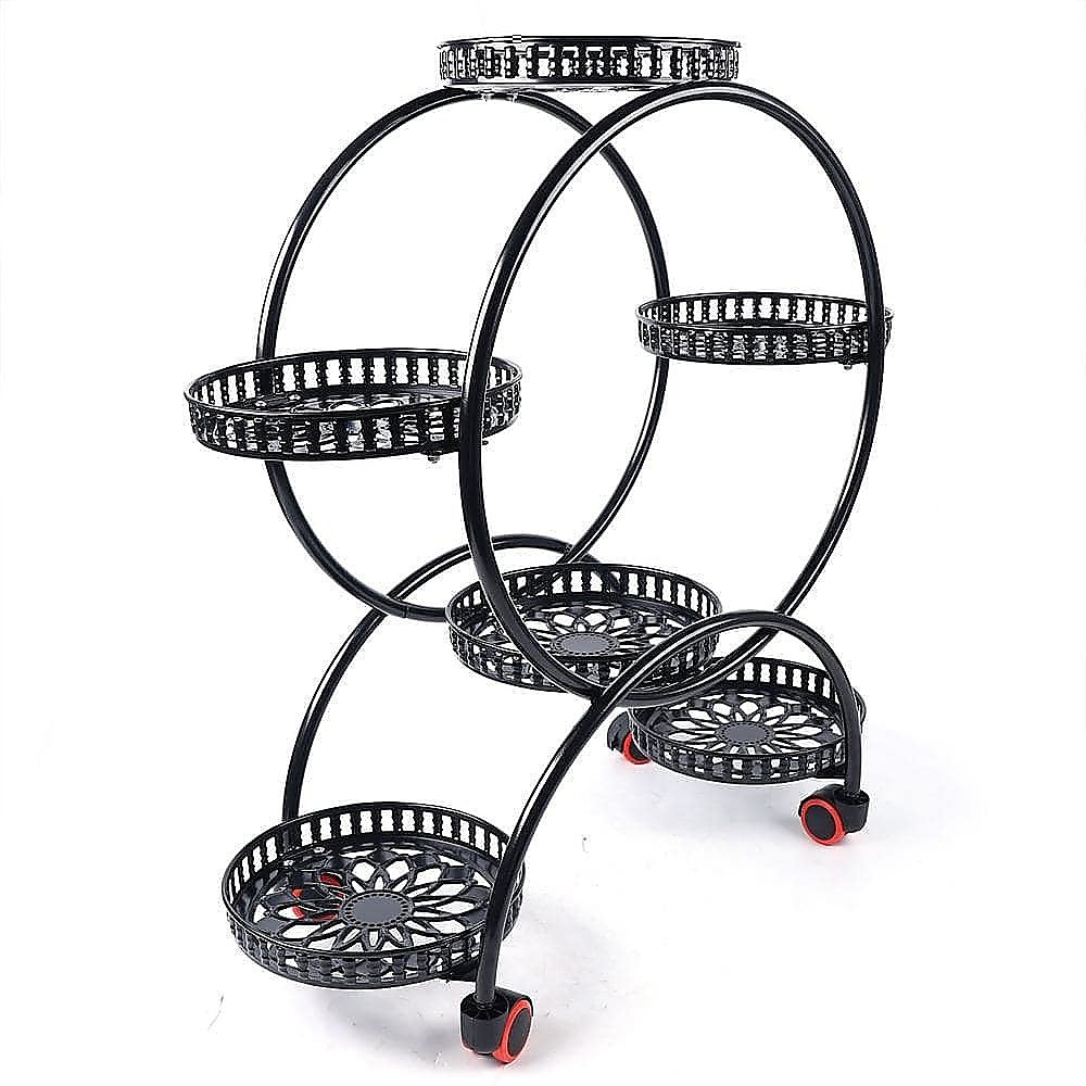 4-Layer 6-Pot Plant Stand, Black, Iron, Wheels, Randy & Travis