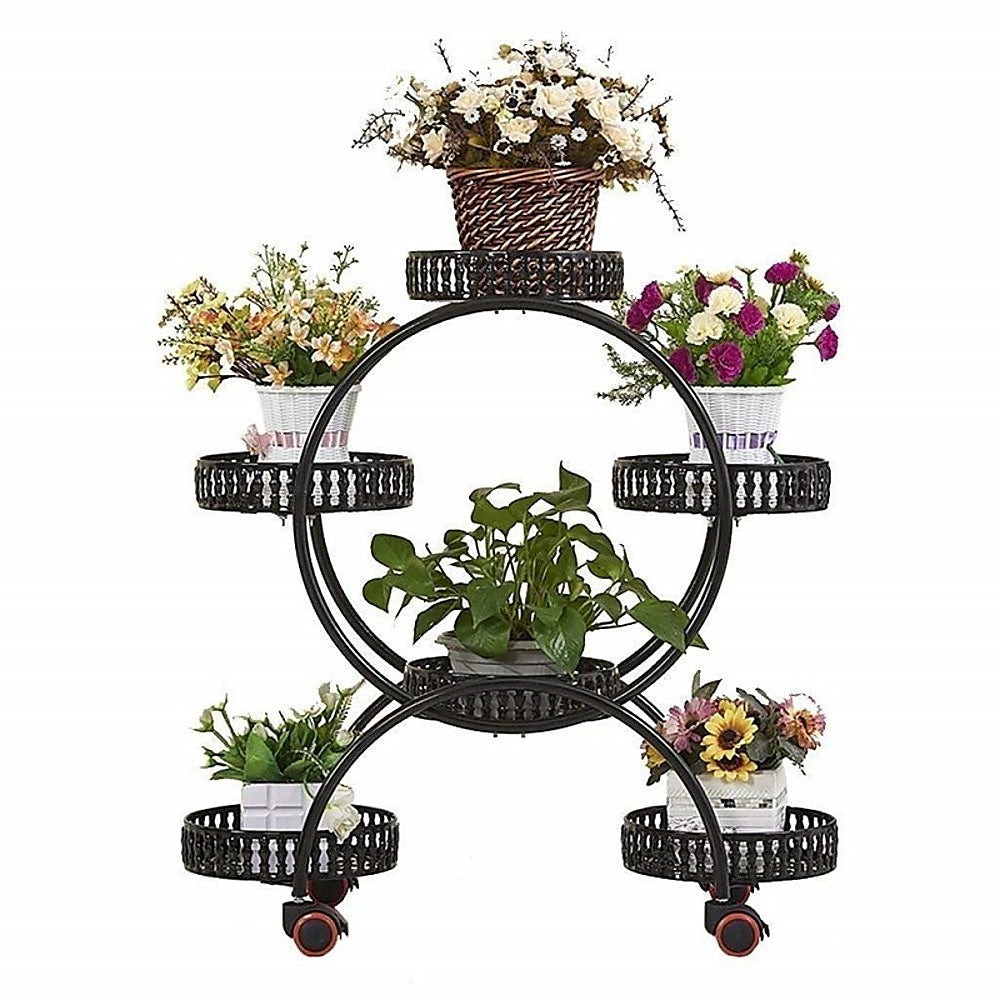 4-Layer 6-Pot Plant Stand, Black, Iron, Wheels, Randy & Travis