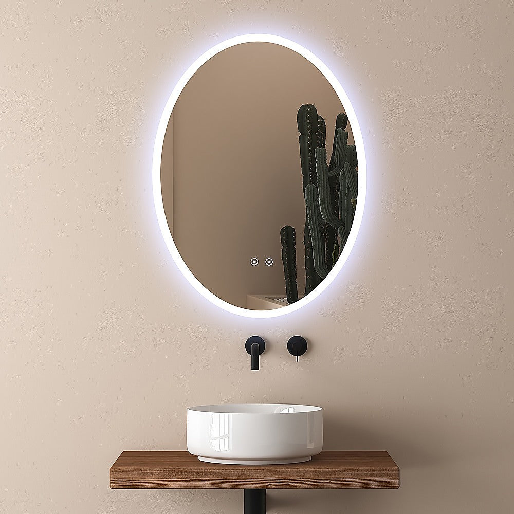 LED Anti-Fog Oval Mirror with Touch Switch, Waterproof, 60x80cm