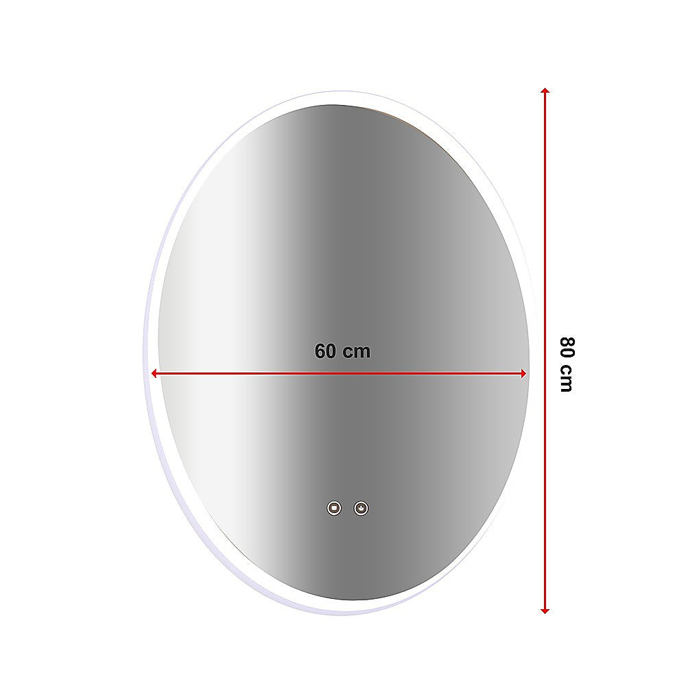 LED Anti-Fog Oval Mirror with Touch Switch, Waterproof, 60x80cm