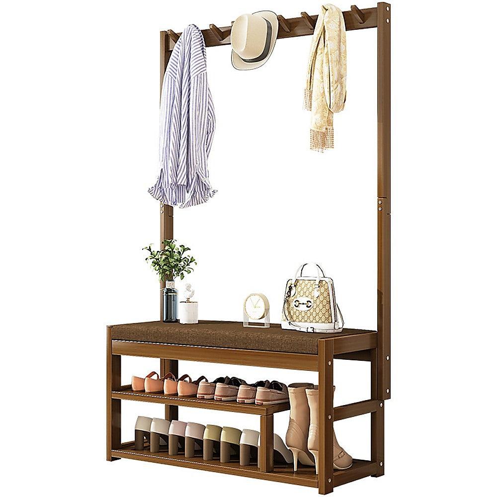 97x168cm Hallway Bench Coat Rack Stand Multifunctional Hall Shelf Entr
