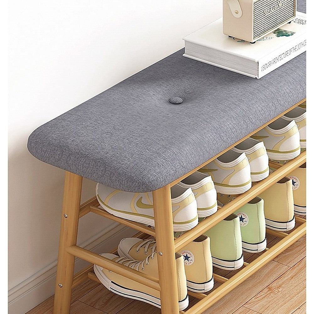 Premium Wood Stool Shoe Storage Rack with Cushion