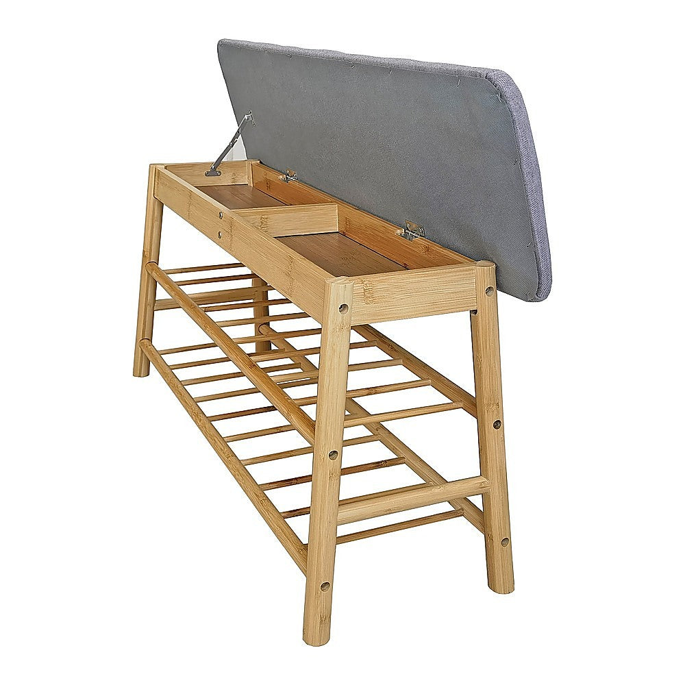 Premium Wood Stool Shoe Storage Rack with Cushion