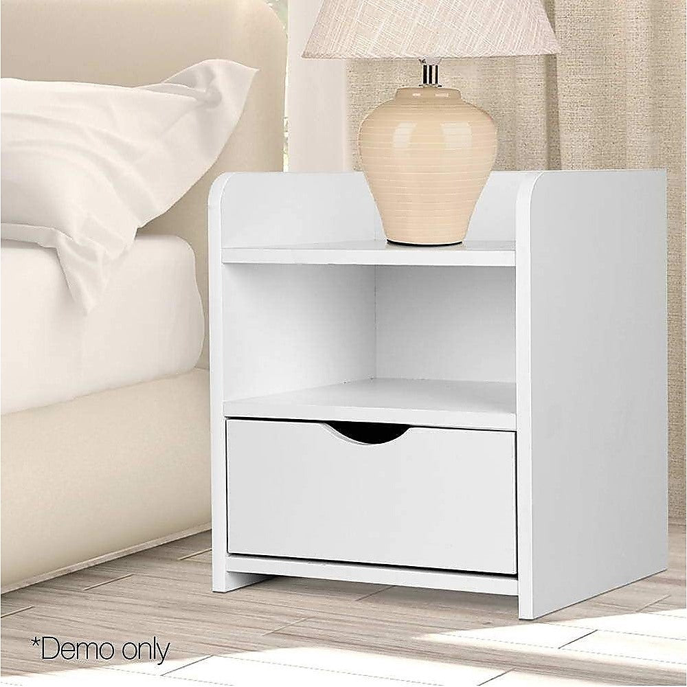 White MDF Bedside Table with Shelf & Drawer - Randy Travis