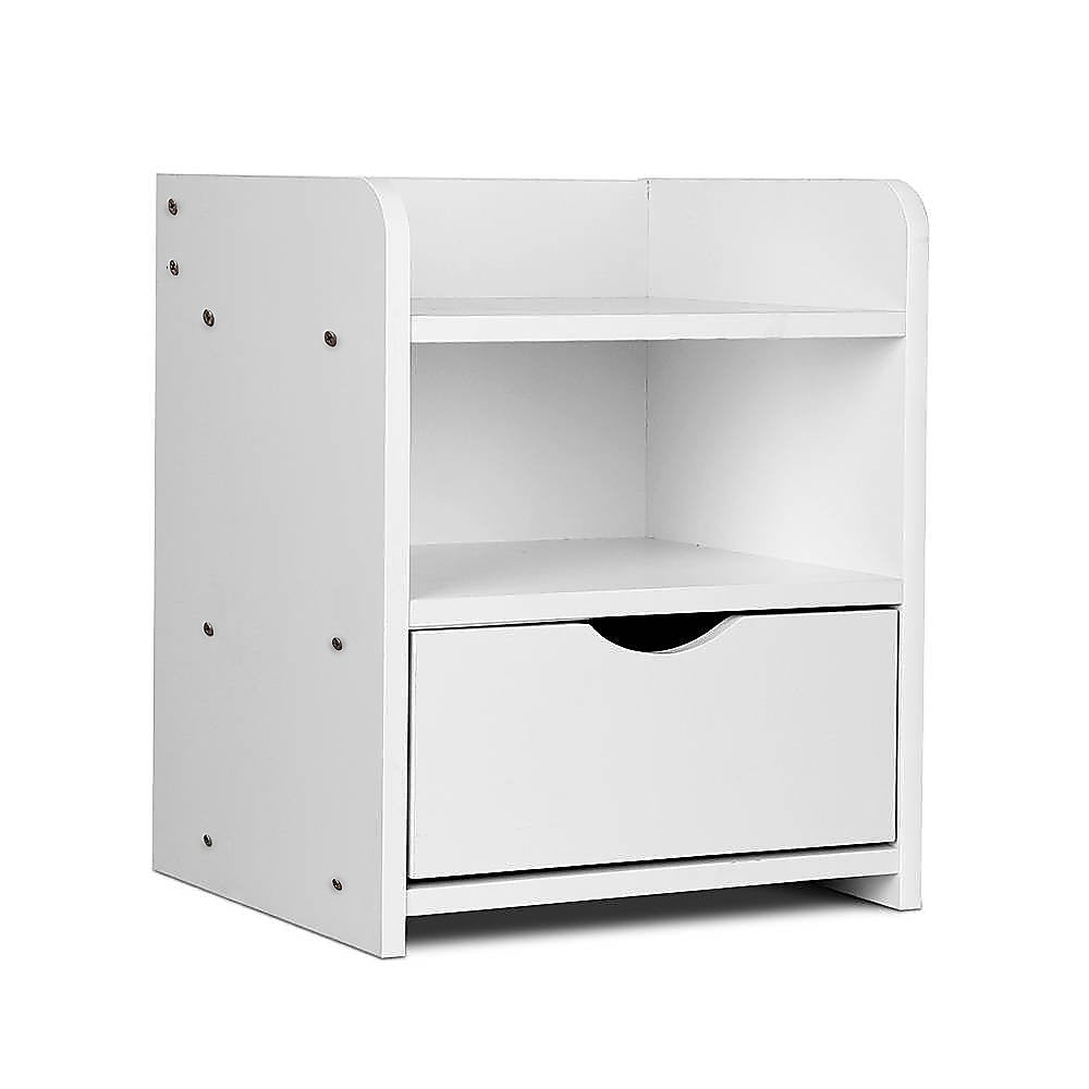 White MDF Bedside Table with Shelf & Drawer - Randy Travis