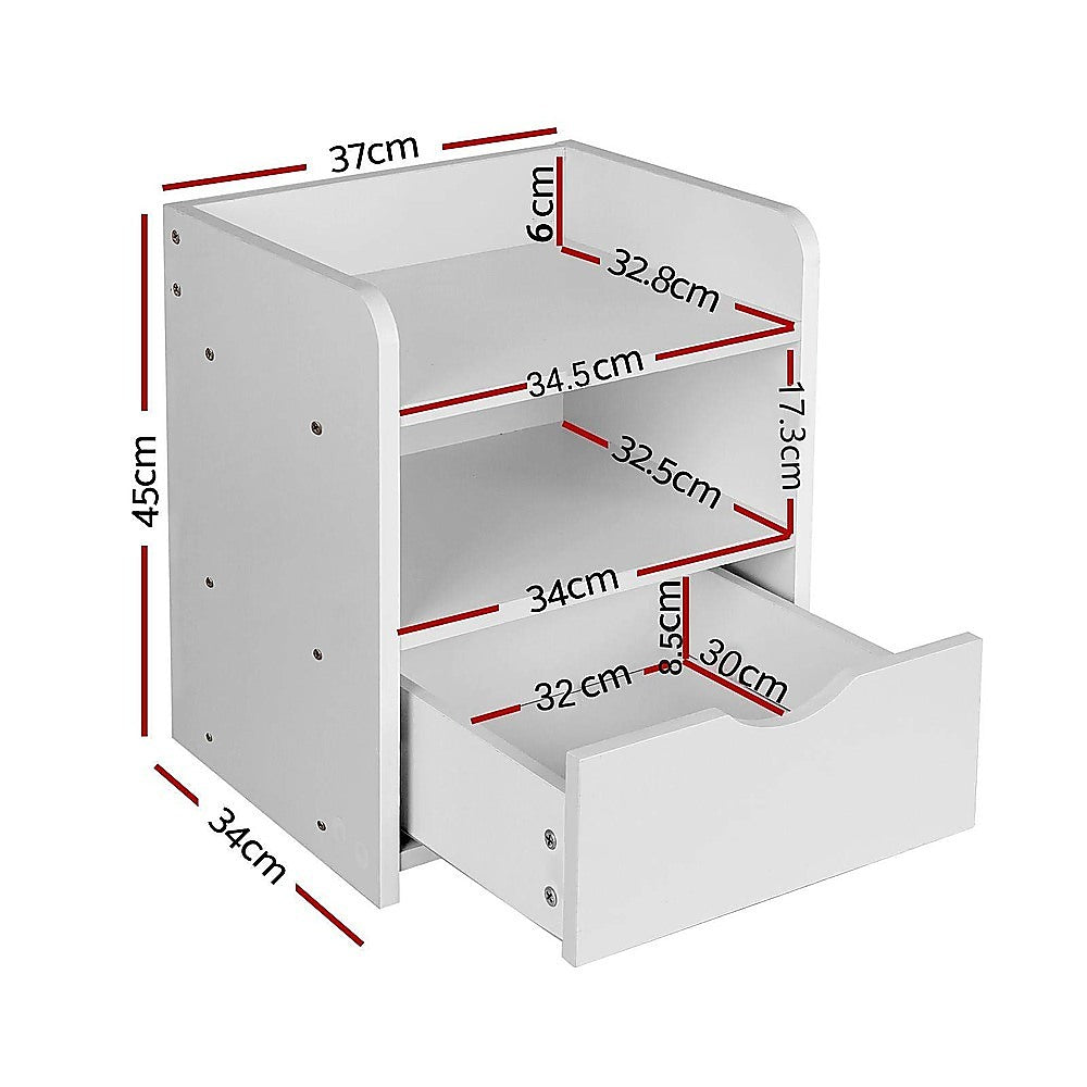 White MDF Bedside Table with Shelf & Drawer - Randy Travis