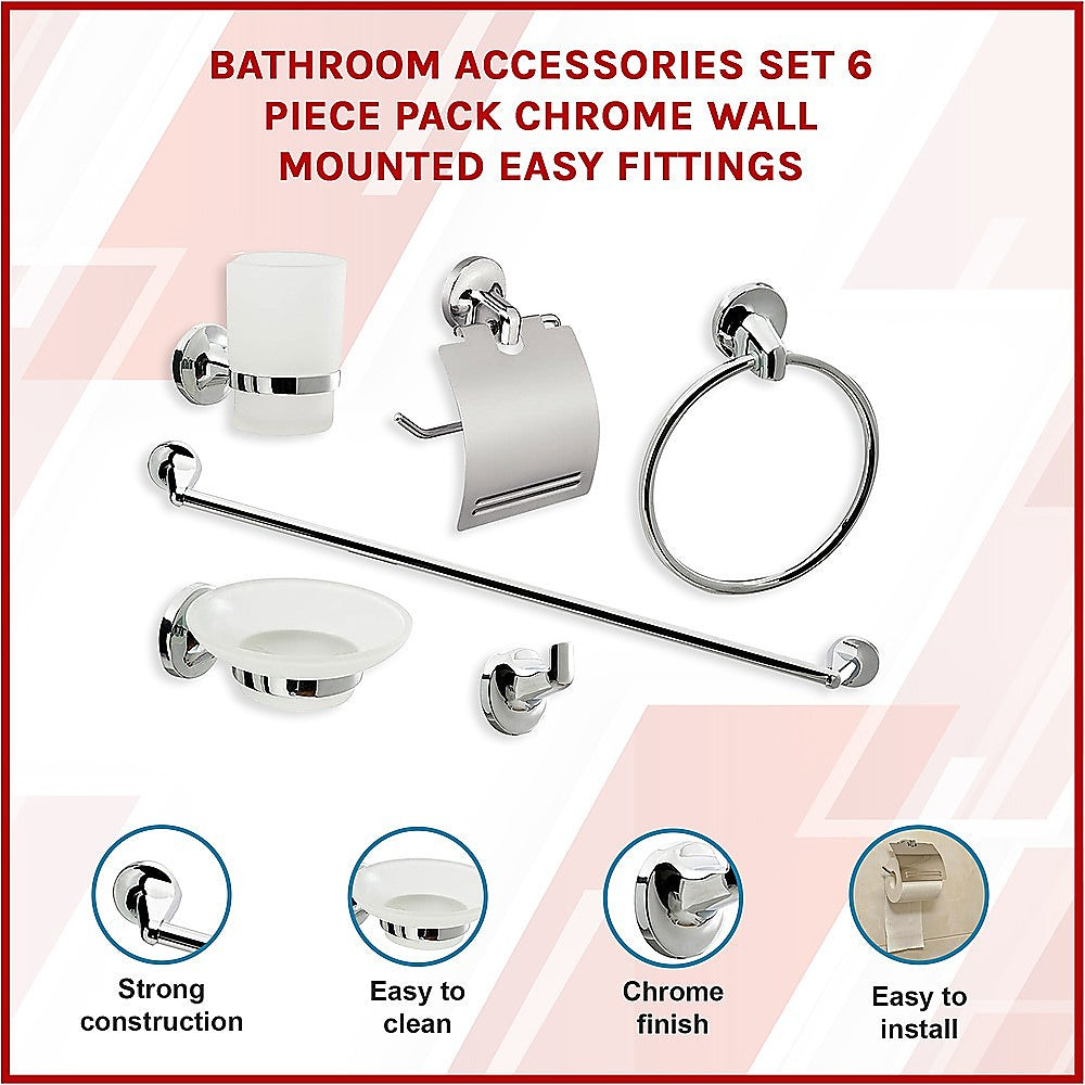 Premium 6-Piece Chrome Bathroom Accessories Set Wall Mounted