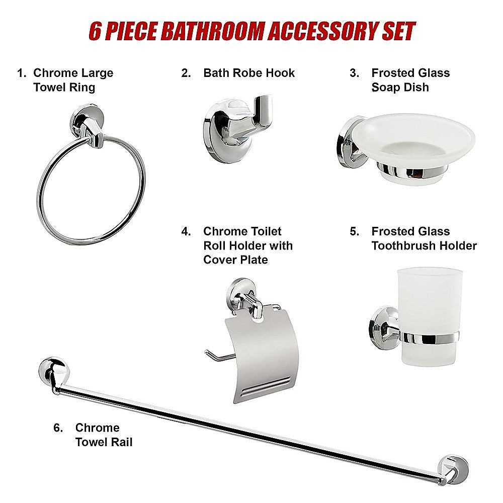 Premium 6-Piece Chrome Bathroom Accessories Set Wall Mounted