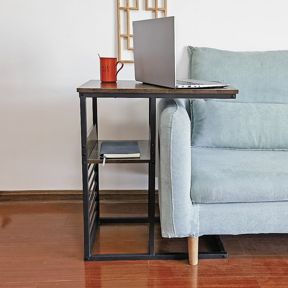 Reversible Wooden C-shaped End Table with Shelf