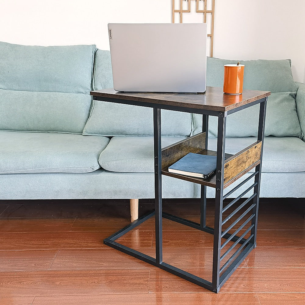 Reversible Wooden C-shaped End Table with Shelf