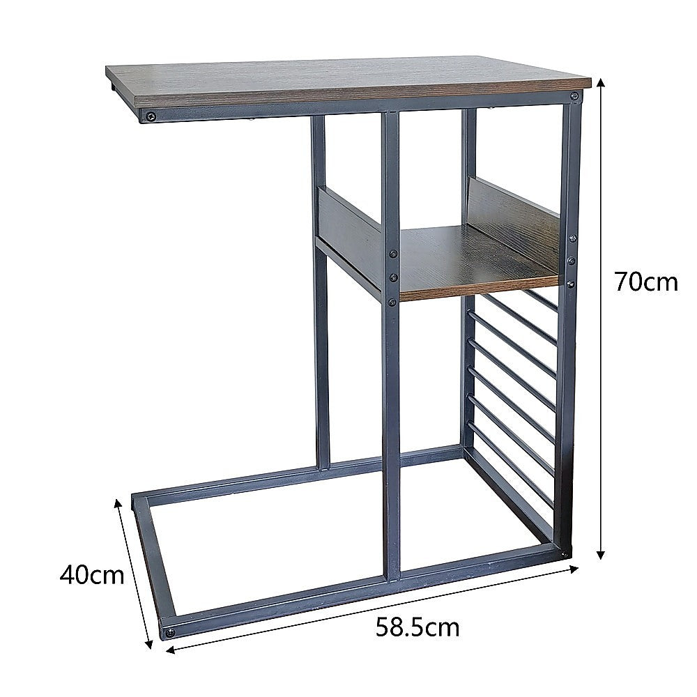 Reversible Wooden C-shaped End Table with Shelf