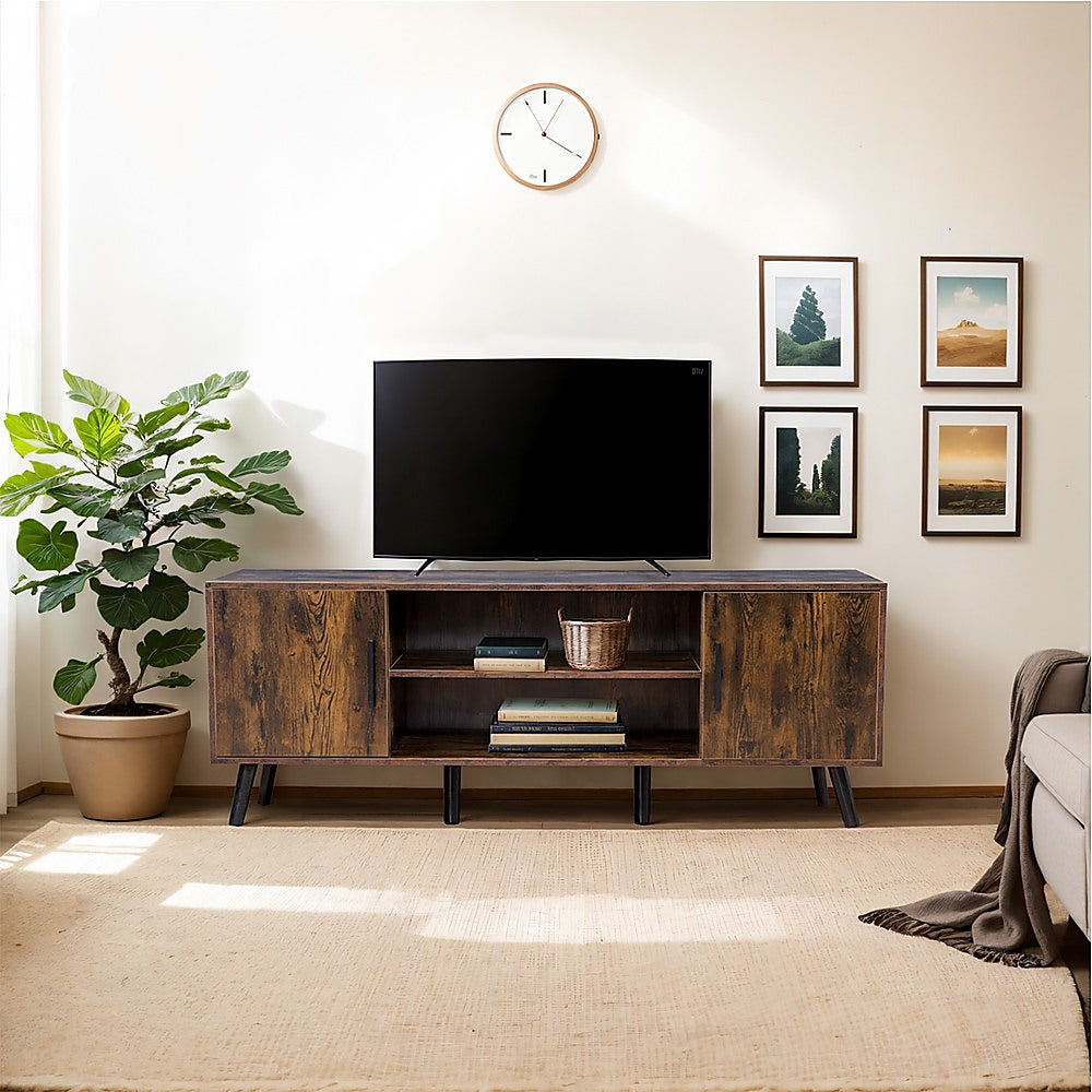 Dark Walnut TV Cabinet Stand 55" with Storage Compartments