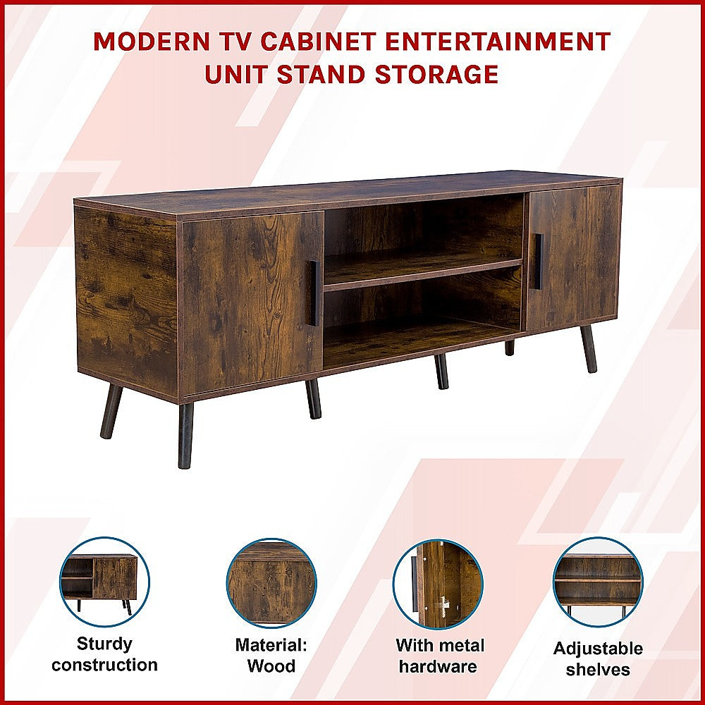 Dark Walnut TV Cabinet Stand 55" with Storage Compartments