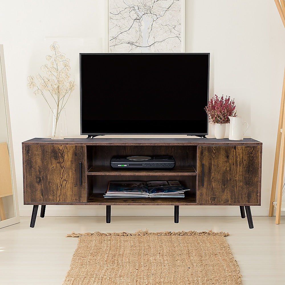 Dark Walnut TV Cabinet Stand 55" with Storage Compartments