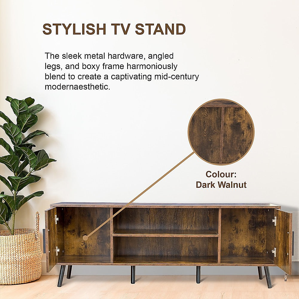 Dark Walnut TV Cabinet Stand 55" with Storage Compartments