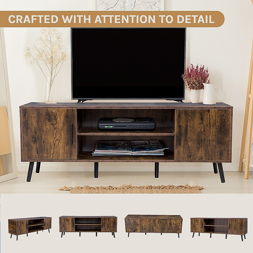 Dark Walnut TV Cabinet Stand 55" with Storage Compartments