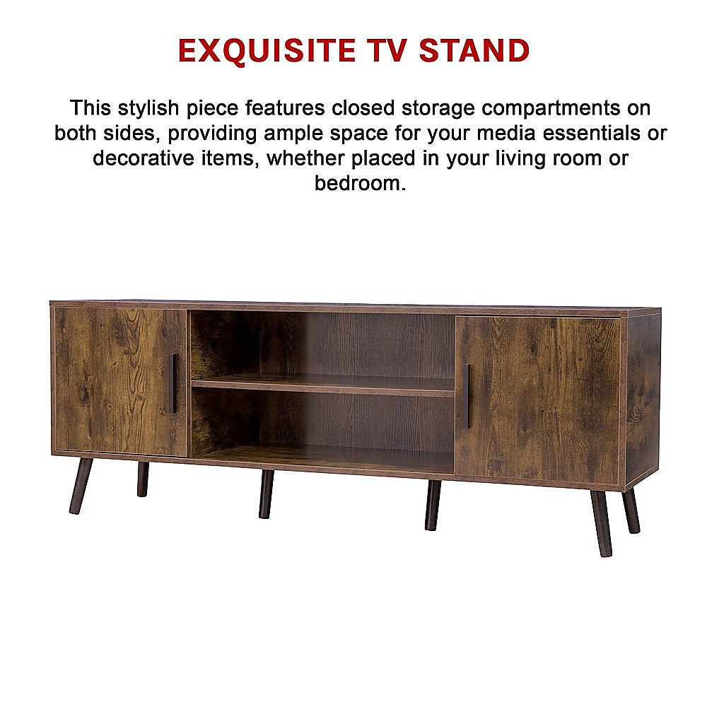 Dark Walnut TV Cabinet Stand 55" with Storage Compartments