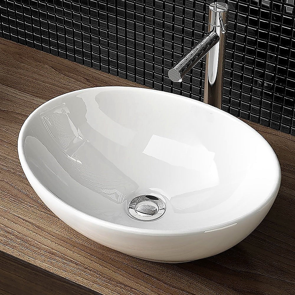 High Gloss Ceramic Vanity Sink Oval Top Mount Bathroom Basin