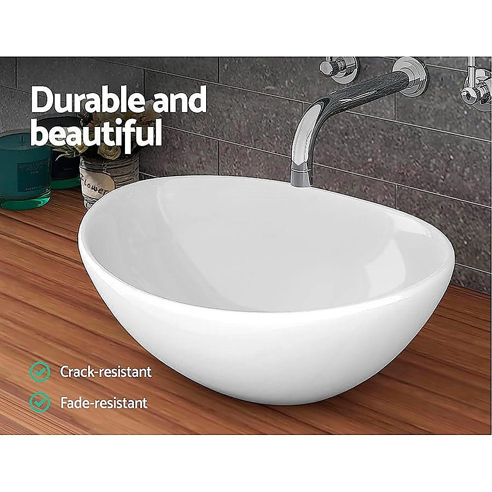 High Gloss Ceramic Vanity Sink Oval Top Mount Bathroom Basin