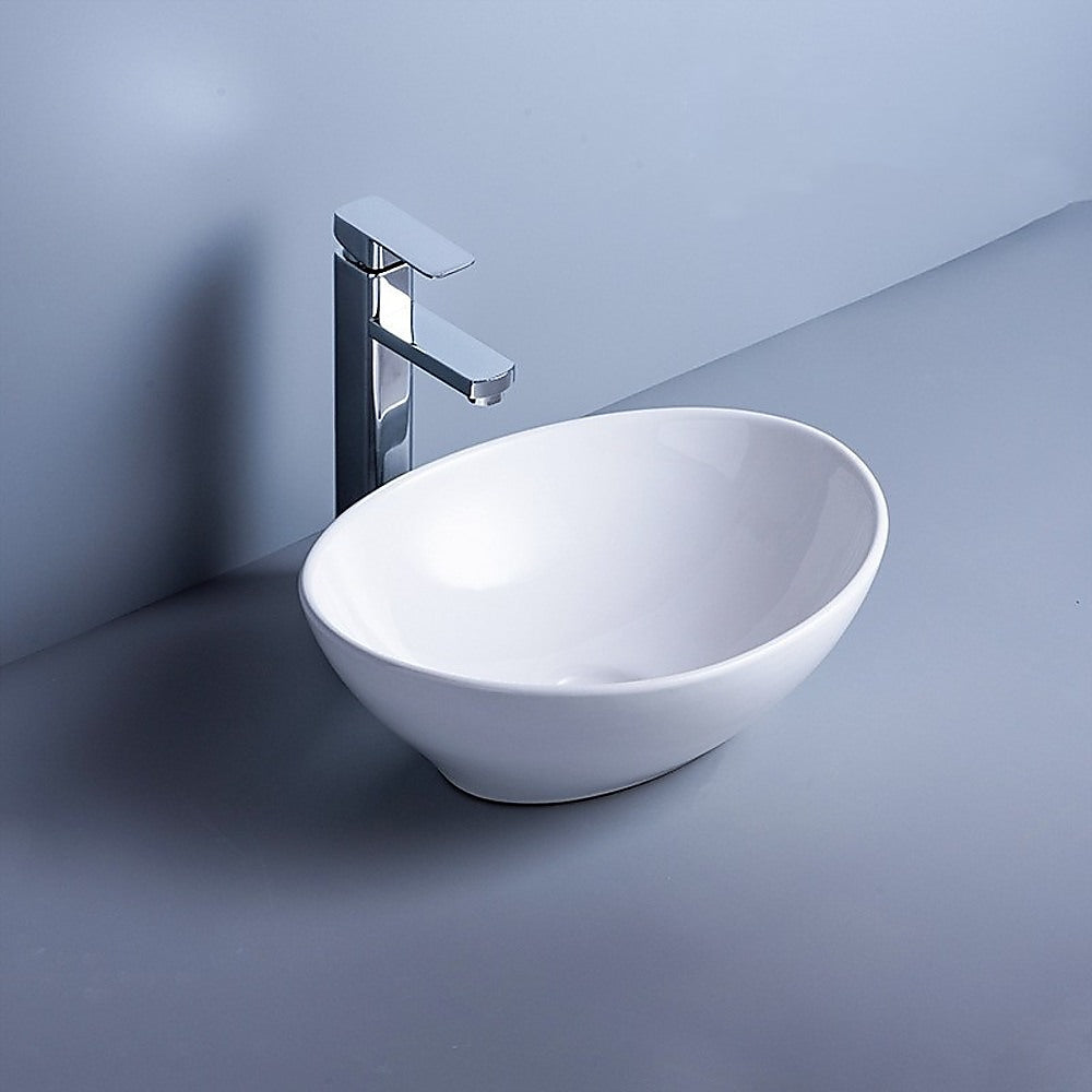 High Gloss Ceramic Vanity Sink Oval Top Mount Bathroom Basin